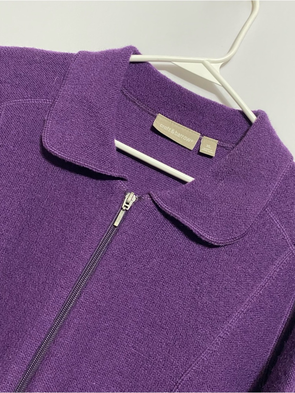 Croft & Barrow Sweater Womens XL Purple 100% Wool Full Zip Pocket Jacket